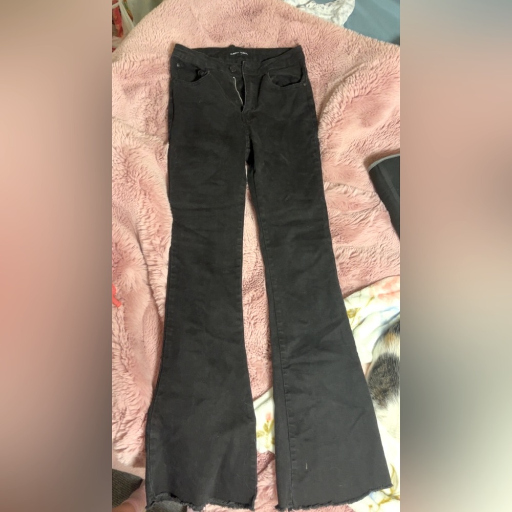 Black, flared, bootcut jeans.